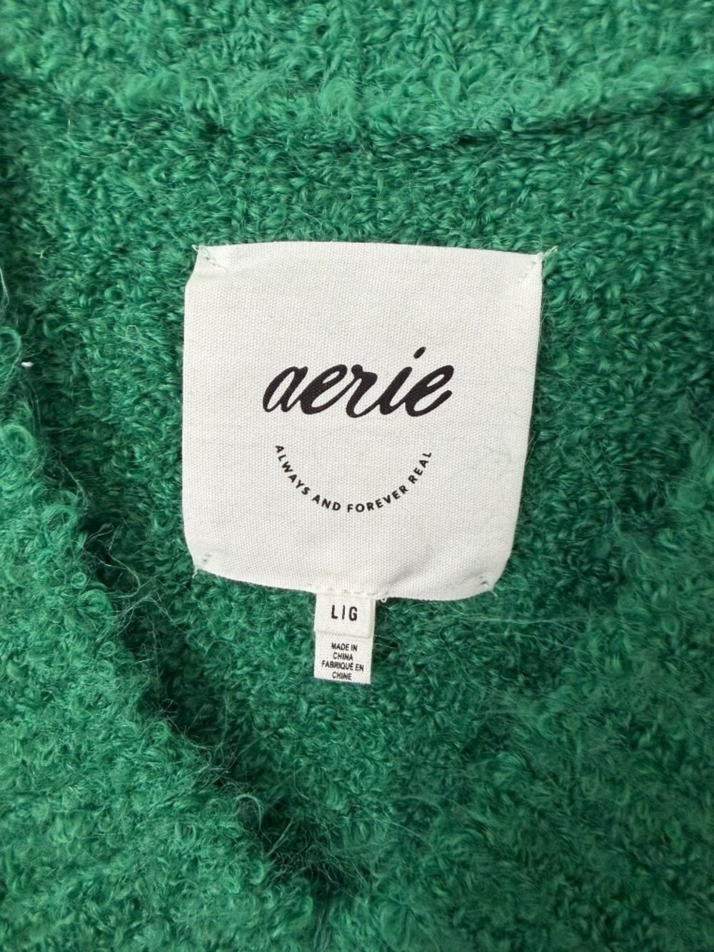 AERIE Long Sleeve V-Neck Green Oversized Fluffy Pullover Sweater Size L - Picture 3 of 8